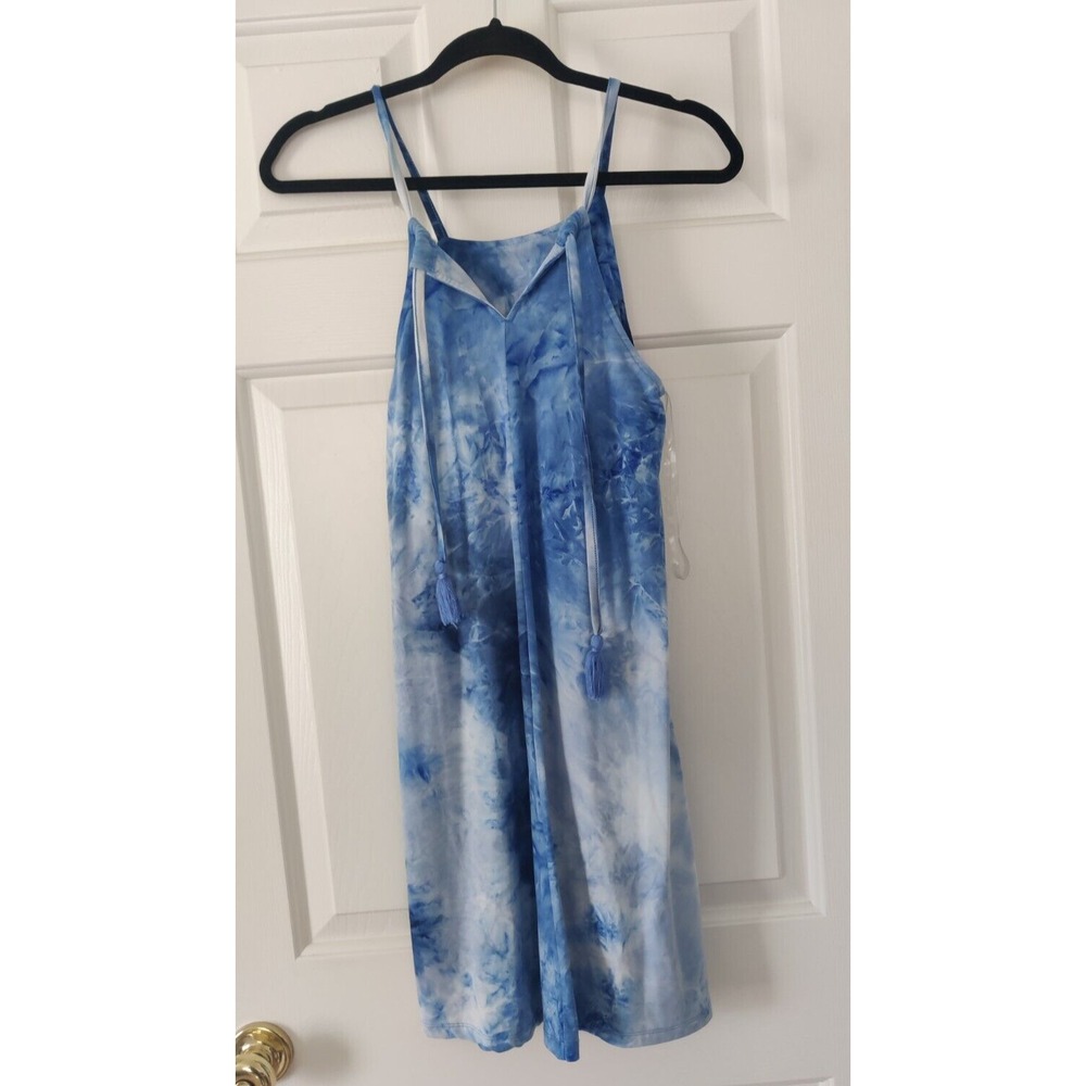 WallFlower Blue Tie Dye Halter Mini Dress with Tassels Womens Small
